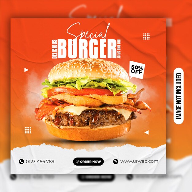 Anúncios de mídia social de fast food de restaurante delicioso e design promocional de banner web PSD premium