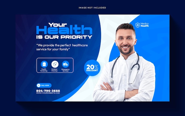 Anúncios de serviços médicos de saúde design de modelo de banner web promocional