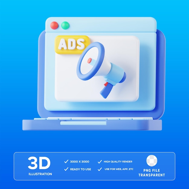 Anuncios del sitio web PSD Ilustración en 3D