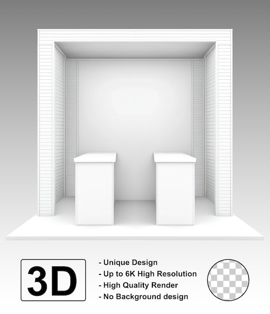 Anzeigen von 3D-Event-Booth-Weiß-Mockup-Design