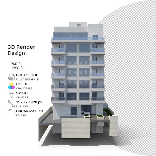 Apartmentgebäude 3d-modellierung psd-datei realistisches gebäude