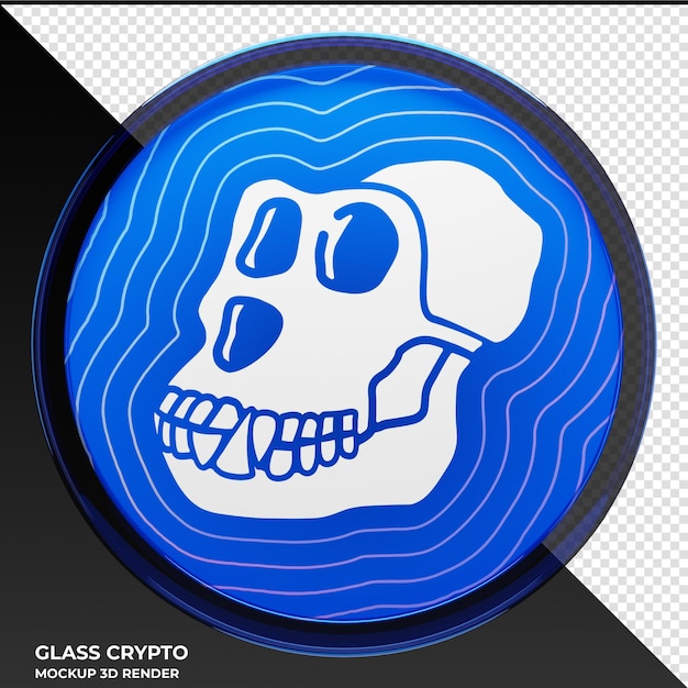 PSD apecoin ape glass crypto coin ilustração 3d