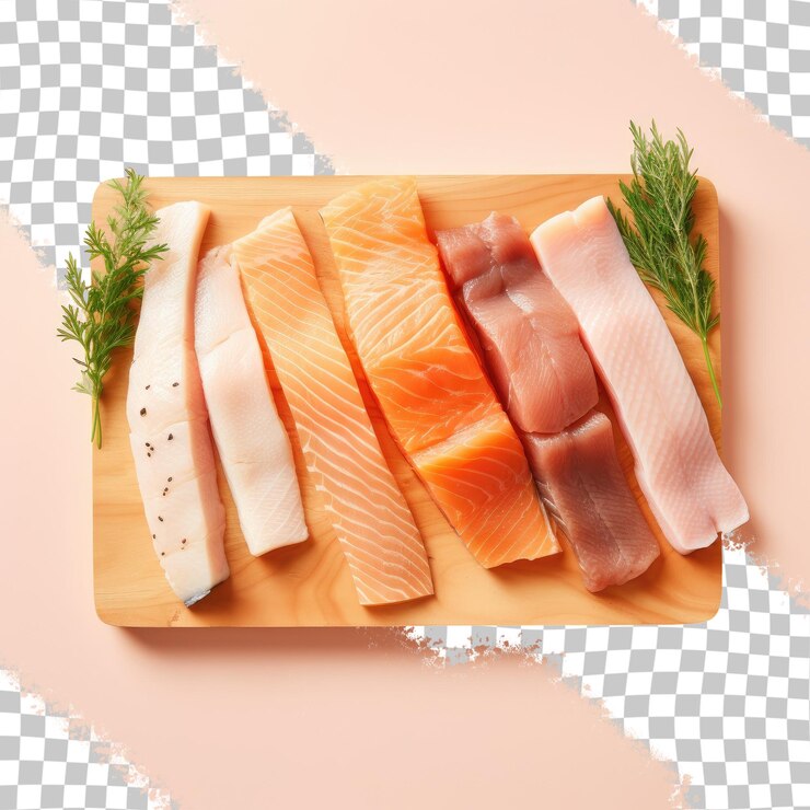 PSD aperitivos de pescado variados con salmón ahumado, esturión y fletán