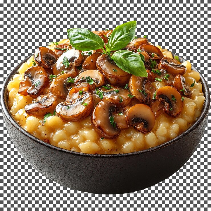 PSD apetecible risotto de setas silvestres aislado sobre un fondo transparente