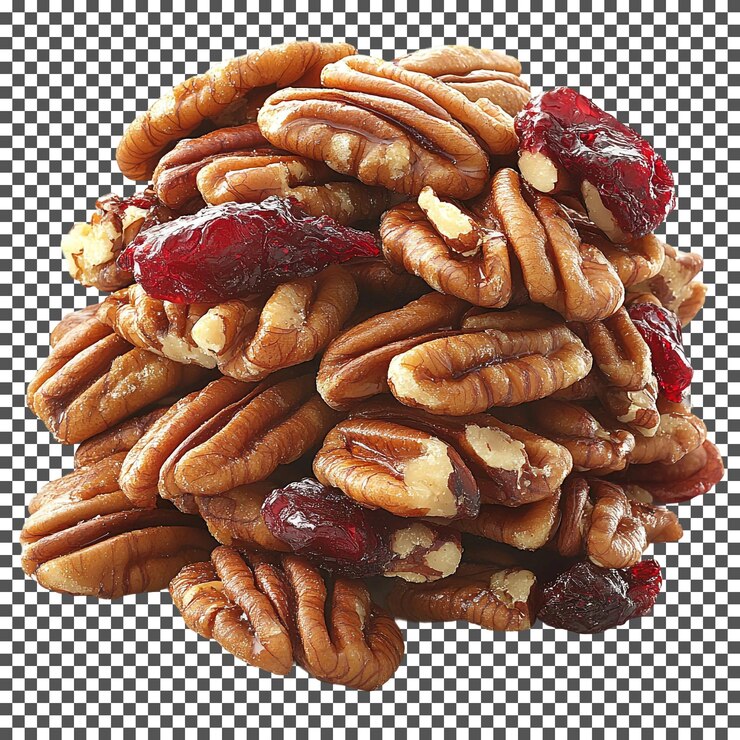 PSD apetecibles racimos de pecan de arándano aislados sobre un fondo transparente