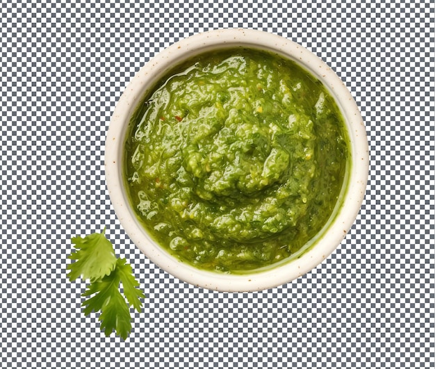 El apetitoso Dhania Pudina Chutney aislado sobre un fondo transparente