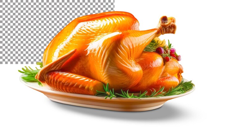 PSD apetizante pavo de pollo horneado para la mesa festiva aislamiento sobre un fondo transparente