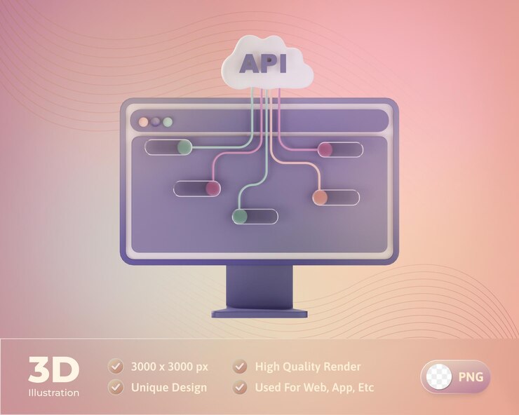 PSD api with feature flow 3d illustration