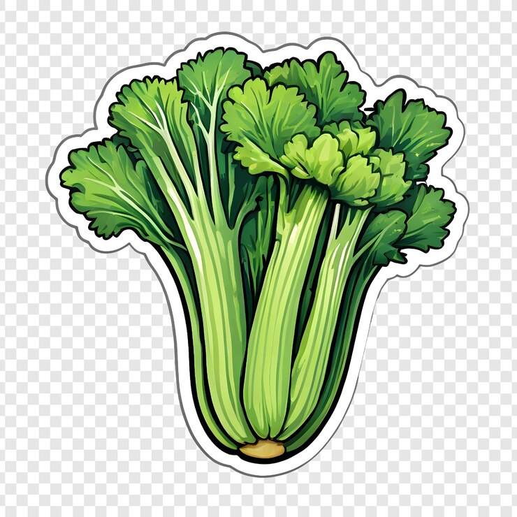 PSD el apio verde fresco es una verdura ilustración de pegatinas de alimentos saludables