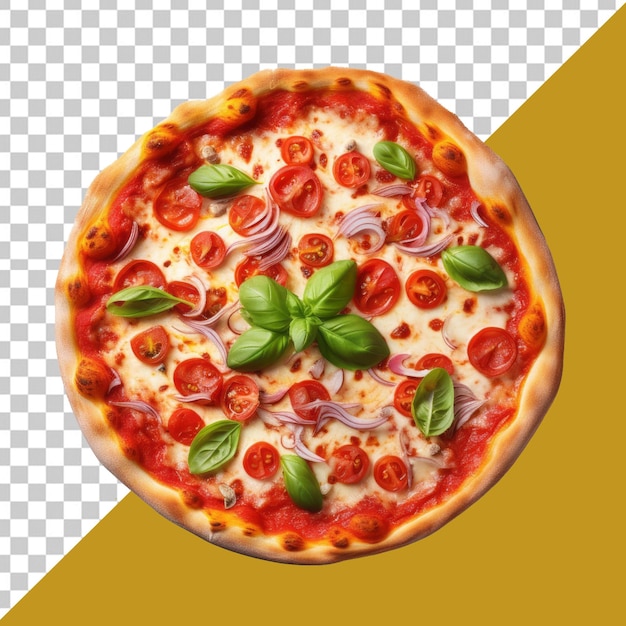 PSD apizza avec des tomates et du basilic sur un fond transparent