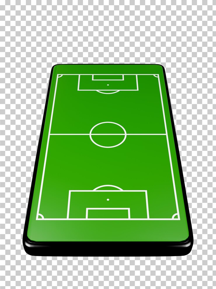 PSD aplicação online de futebol no smartphone tela de campos de futebol telefone celular conceito de notícias de futebol canal de esporte renderização em 3d