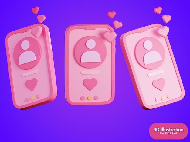 PSD aplicación de citas ilustración 3d del amor y el romance