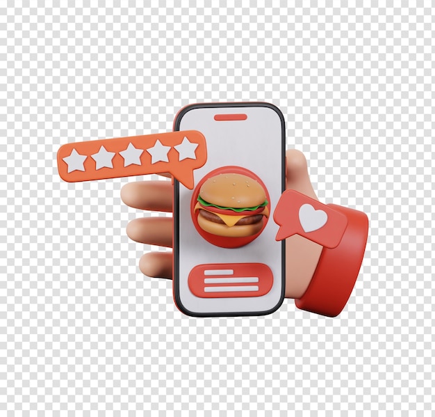 Aplicación de entrega de comida con hamburguesa y calificación