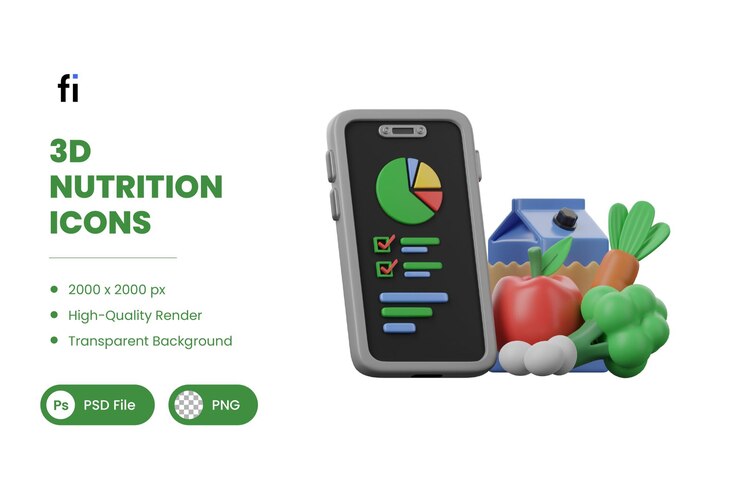 PSD aplicación de ilustración de nutrición en 3d