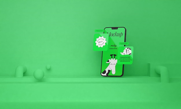 Aplicación de redes sociales con teléfono inteligente y fondo 3d.