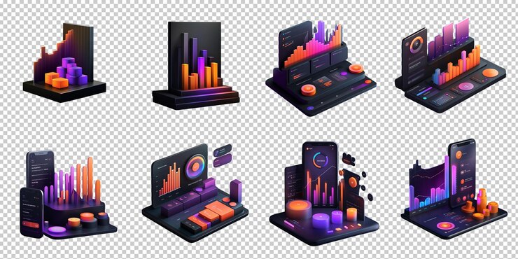 PSD aplicación de representación 3d con iconos de información y gráficos inteligencia artificial generativa