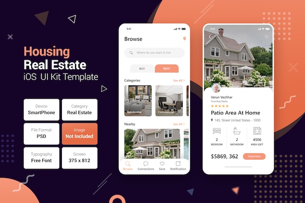 PSD aplicaciones móviles de housing real estate