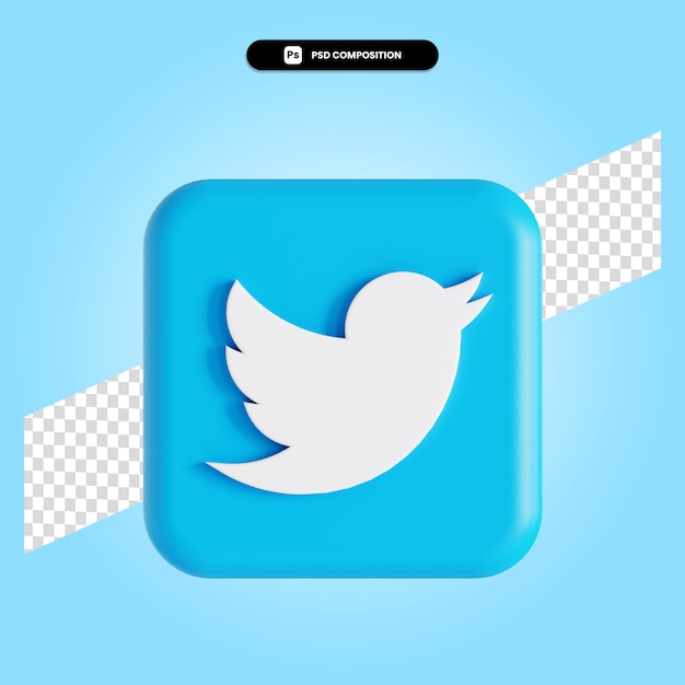 Aplicativo de logotipo do twitter com ilustração de renderização em 3d isolada