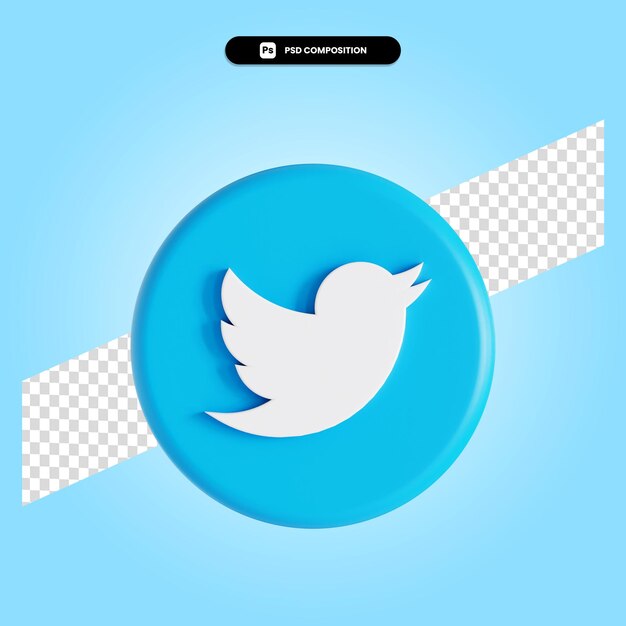 Aplicativo de logotipo do twitter com ilustração de renderização em 3d isolada