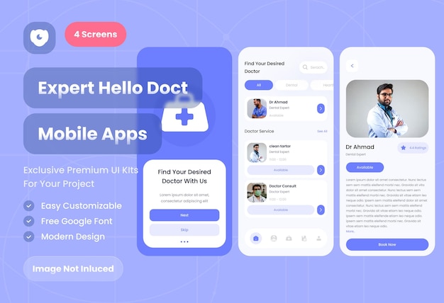 aplicativos de médicos aplicativos móveis modelo de kit UI