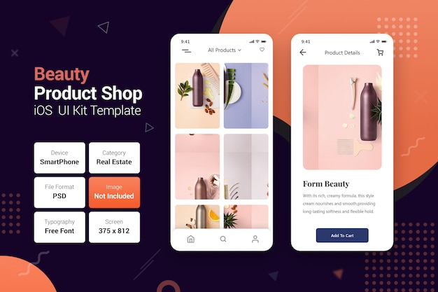 PSD aplicativos móveis para loja de produtos de beleza