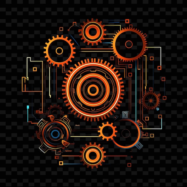 PSD apocalíptico steampunk linhas de néon brilhantes rusty gears fiery o png y2k formas artes de luz transparentes