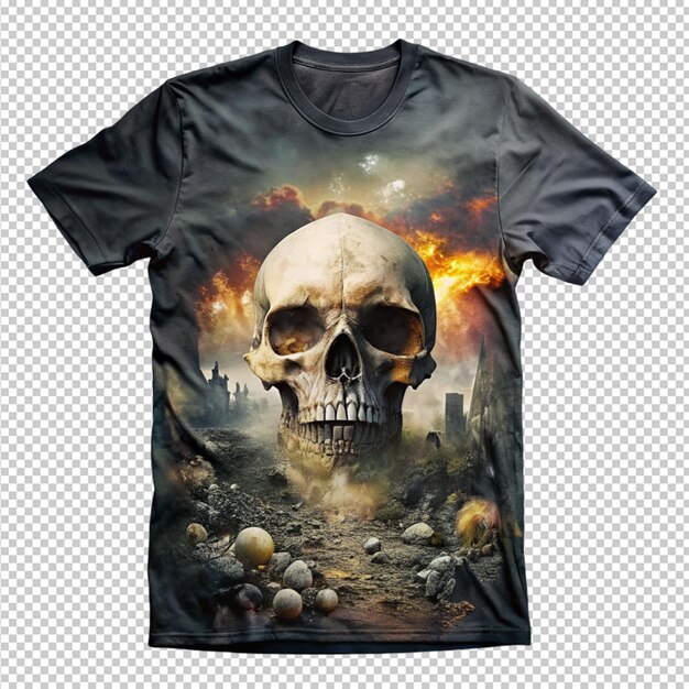 PSD apokalyptisches halloween-schädel-t-shirt-design auf durchsichtigem hintergrund