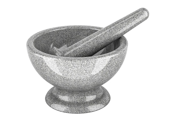 Apothekenmörtel mit 3D-Rendering von Pestle, isoliert auf durchsichtigem Hintergrund