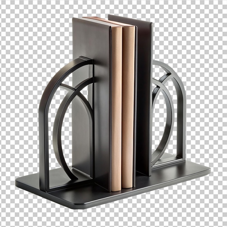 PSD apoyos de libros de metal negro sobre un fondo transparente