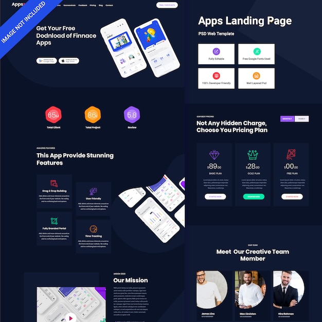 PSD app landing page design