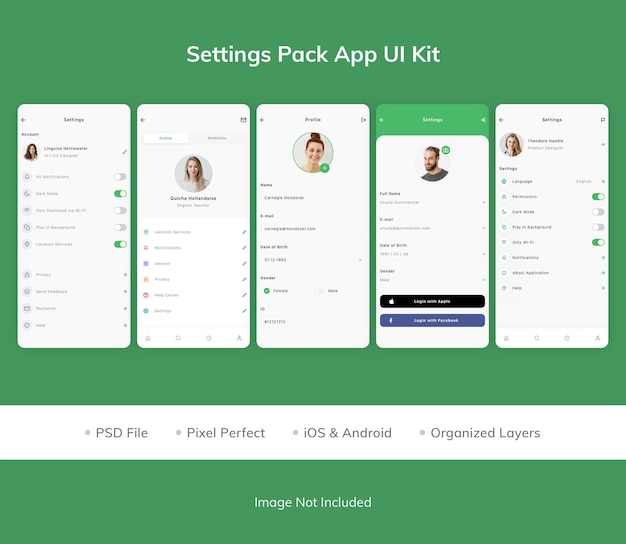 PSD app-ui-kit für das einstellungspaket