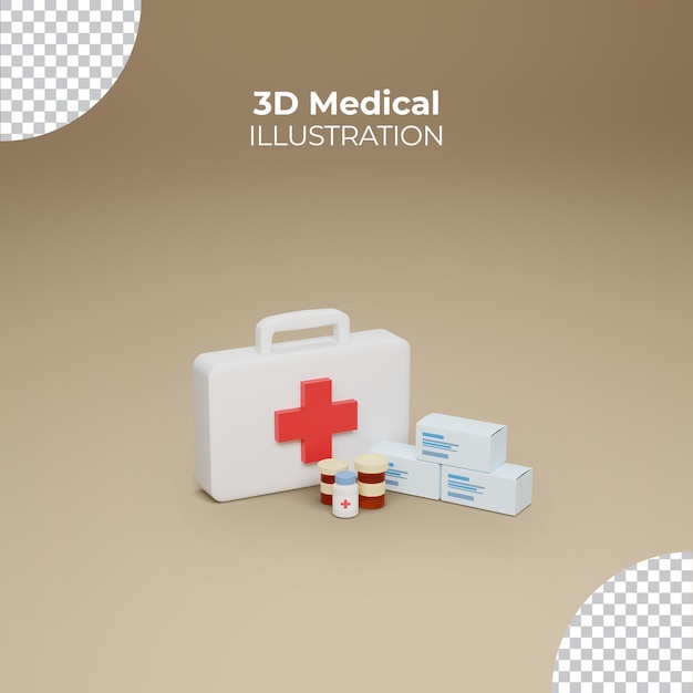 Apparecchiature mediche isometriche rendering 3d in stile cartone animato