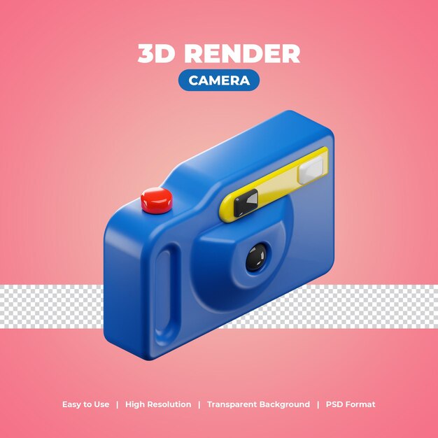 PSD appareil photo avec illustration d'icône de rendu 3d