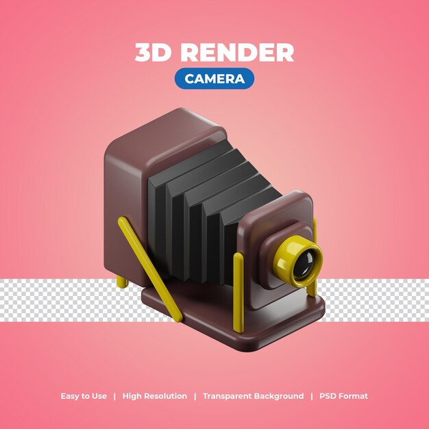 PSD appareil photo vintage avec illustration d'icône de rendu 3d