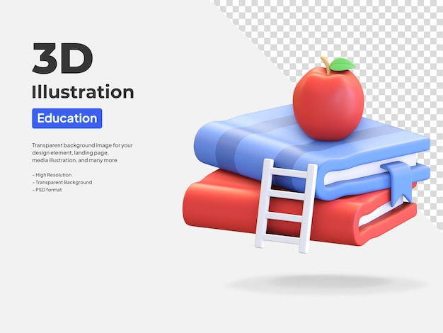 PSD apple auf buchsymbol 3d-illustration rendern