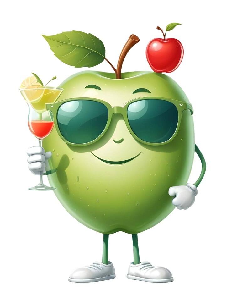 PSD apple fun cheerful vacation illustrazione di bevande tropicali