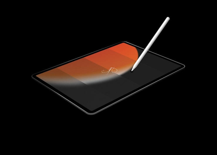 PSD apple ipad with the apple pen changeable background colour a tablet device mockup