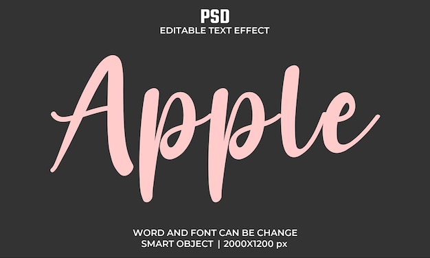 PSD apple psd 3d text effect totalmente editável de alta qualidade