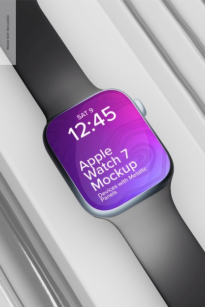Apple watch 7 mit metallischen platten mockup high angle view
