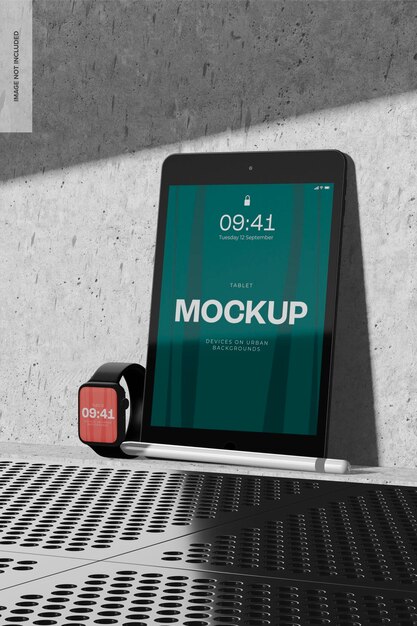 Apple Watch con iPad Mini Mockup, vista destra