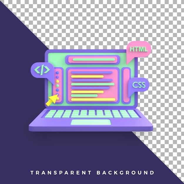 Application de codage pour ordinateur portable illustration 3d ui icône ux objet isolé de haute qualité