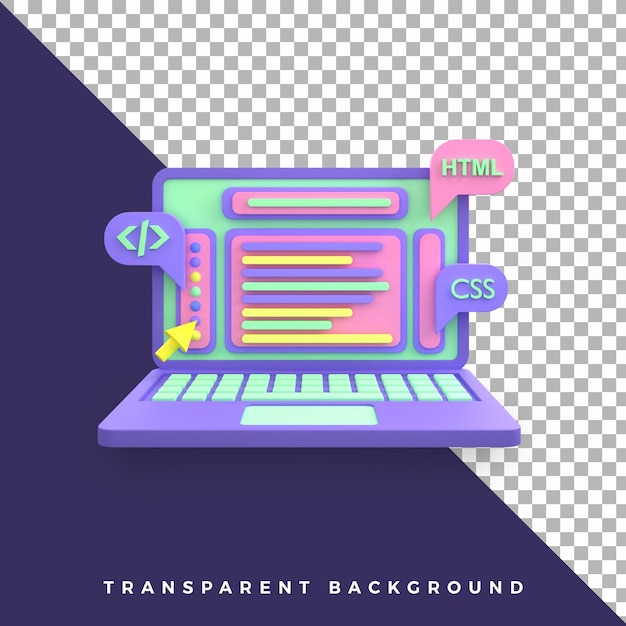 Application De Codage Pour Ordinateur Portable Illustration 3d Ui Icône Ux Objet Isolé De Haute Qualité