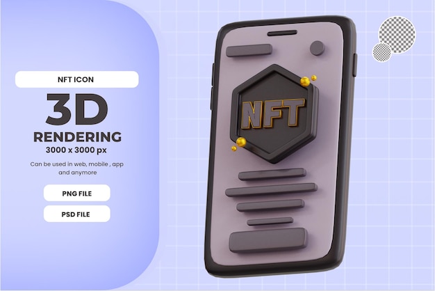 PSD application mobile de pièce nft 3d avec icône de couleur noire