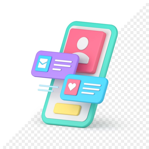 Application de téléphone mobile de médias sociaux pour la relation de couple recherchant l'icône 3d de la date de réunion