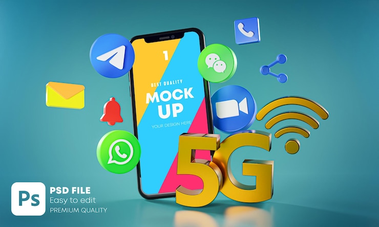 PSD applications de communication de messagerie les plus populaires avec maquette de téléphones