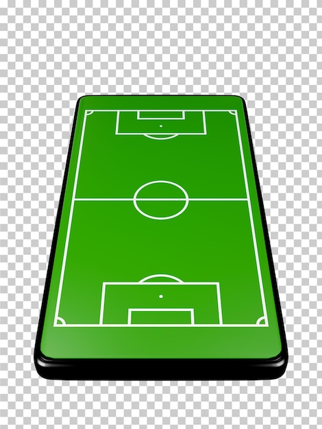 Applicazione online di calcio su smartphone Campi da calcio schermo telefono cellulare notizie calcio concetto sport canale rendering 3d