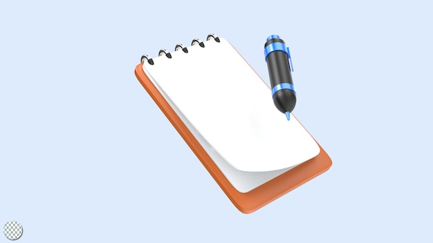 Appunti di carta bianca con rendering 3d con penna per l'illustrazione di apparecchiature fisse per ufficio