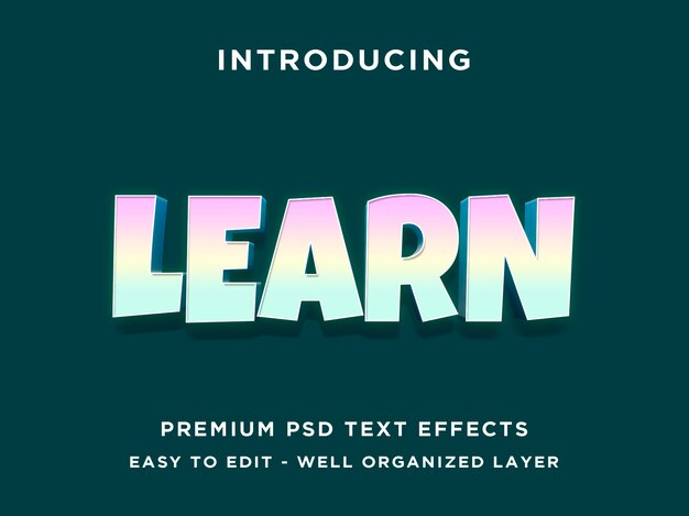 Aprender - Plantilla PSD de efecto de texto en 3D