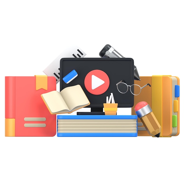 aprendizagem de vídeo 3D Icon Ilustração Low Poly Style