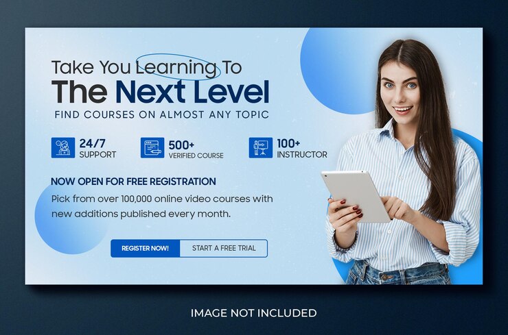 PSD aprendizaje electrónico y clases en línea curso de educación banner facebook anuncios web horizontales plantilla de banner psd